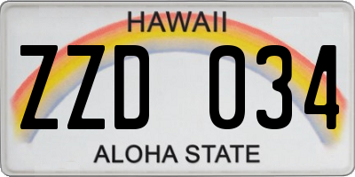 HI license plate ZZD034
