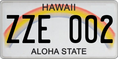 HI license plate ZZE002