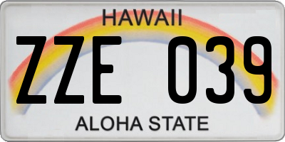 HI license plate ZZE039