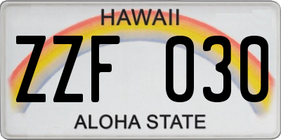 HI license plate ZZF030