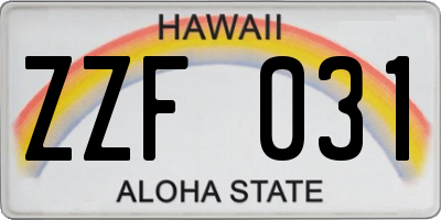 HI license plate ZZF031