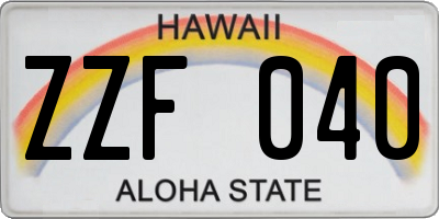 HI license plate ZZF040