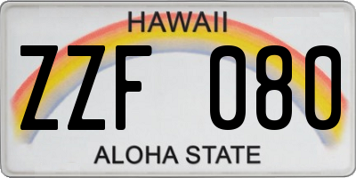 HI license plate ZZF080
