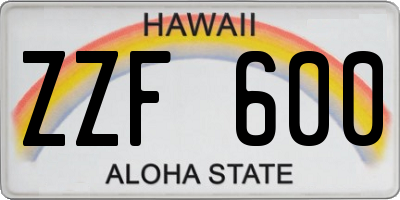 HI license plate ZZF600