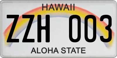 HI license plate ZZH003