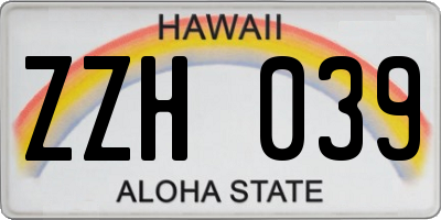 HI license plate ZZH039