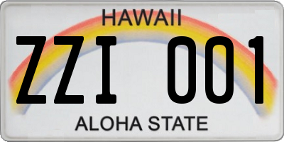 HI license plate ZZI001
