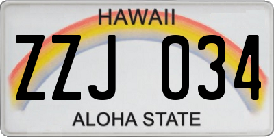 HI license plate ZZJ034