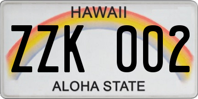 HI license plate ZZK002