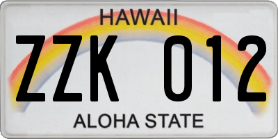 HI license plate ZZK012