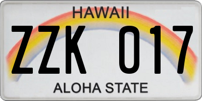 HI license plate ZZK017