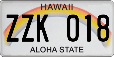 HI license plate ZZK018