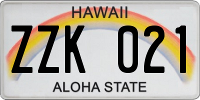 HI license plate ZZK021