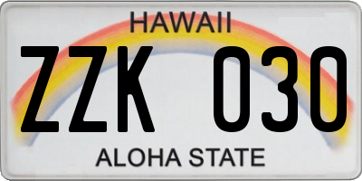 HI license plate ZZK030