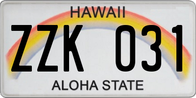 HI license plate ZZK031