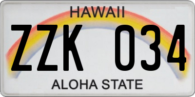HI license plate ZZK034