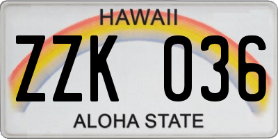 HI license plate ZZK036