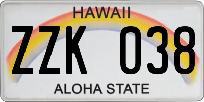 HI license plate ZZK038