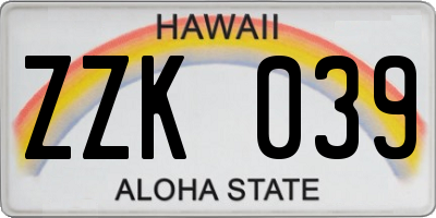 HI license plate ZZK039