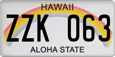HI license plate ZZK063