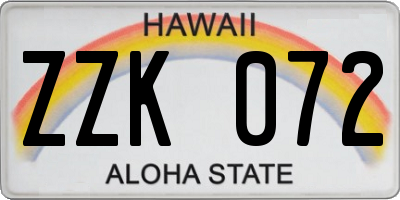 HI license plate ZZK072