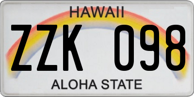 HI license plate ZZK098