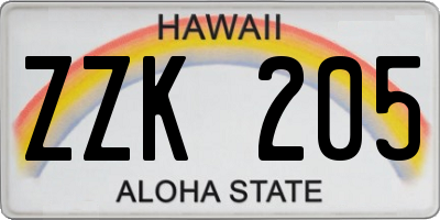HI license plate ZZK205