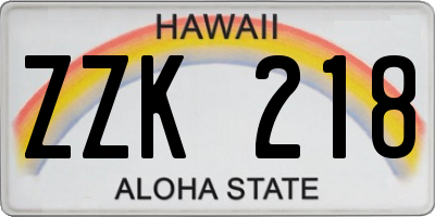 HI license plate ZZK218