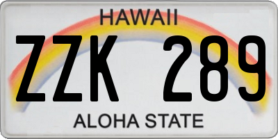 HI license plate ZZK289