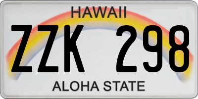 HI license plate ZZK298
