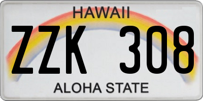 HI license plate ZZK308