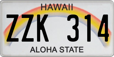 HI license plate ZZK314