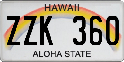 HI license plate ZZK360