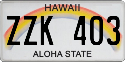 HI license plate ZZK403