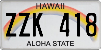 HI license plate ZZK418