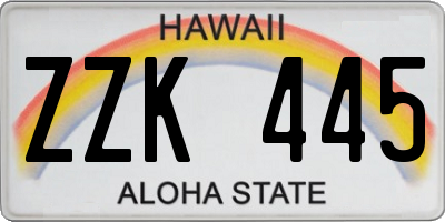 HI license plate ZZK445