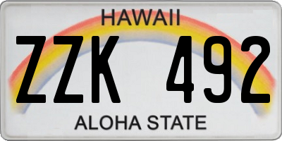 HI license plate ZZK492