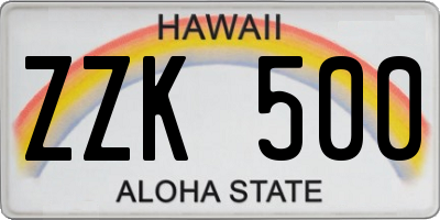 HI license plate ZZK500