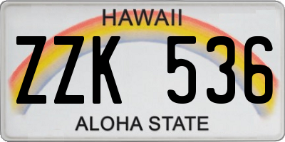 HI license plate ZZK536