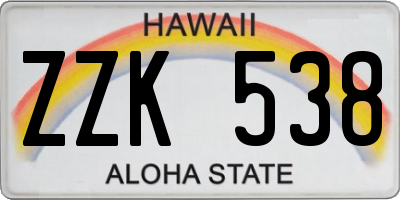 HI license plate ZZK538