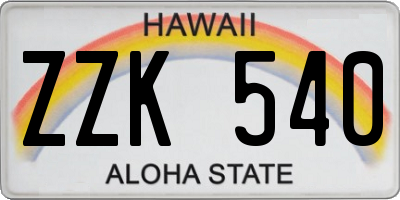 HI license plate ZZK540