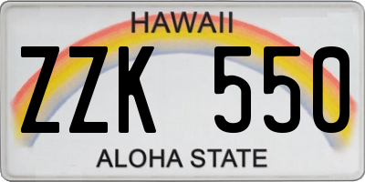 HI license plate ZZK550