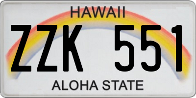 HI license plate ZZK551