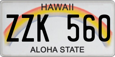 HI license plate ZZK560