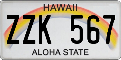 HI license plate ZZK567