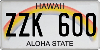 HI license plate ZZK600