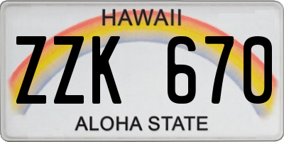 HI license plate ZZK670