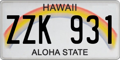 HI license plate ZZK931