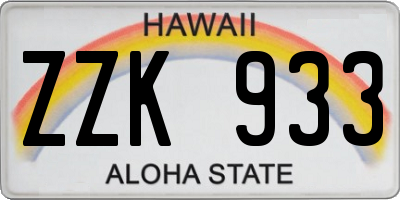 HI license plate ZZK933
