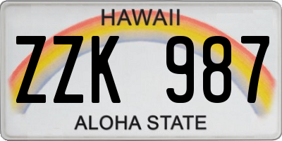 HI license plate ZZK987